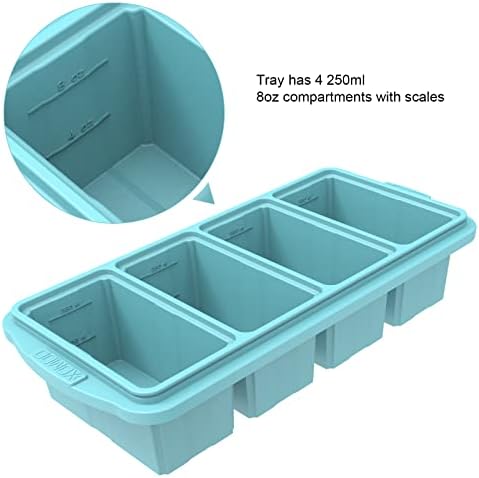 Silicone Freezing Tray with Lid, Large Ice Cube Tray Non-stick Soup Freezer Container with 4 Compartments for Storing and Freezing Soups, Broths, Sauces and Liquid Diets, Oven and Dishwasher Safe…