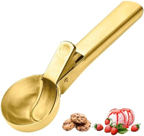 Ice Cream Scoop, Stainless Steel with Trigger & Comfortable Handle, Dishwasher Safe, DIY Ice Cream, Cookie Dough, Muffin, Baking, Sorbet, Gelato, Fruit (gold)