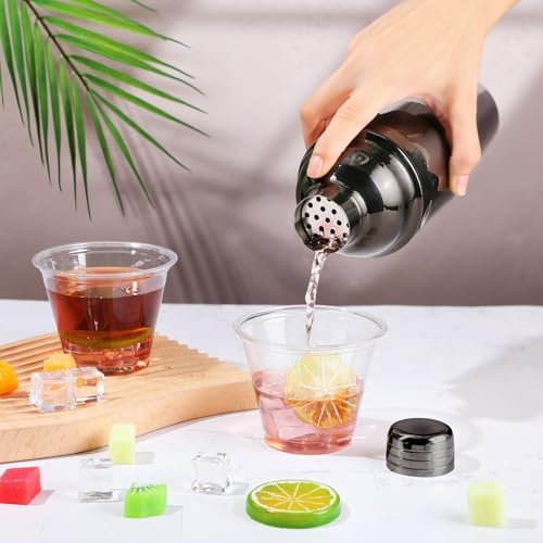 Nitial 6 Pcs Bar Cocktail Shaker Stainless Steel, Black, 25 oz