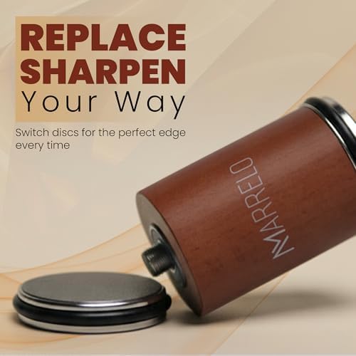 5 Pieces Rolling Knife Sharpener Kit - Magnetic Roller Sharpener with 4 Angle Base, 2 extra Diamond Discs and Dual Sided Leather Strop for Razor Sharp Kitchen and Outdoor Knives
