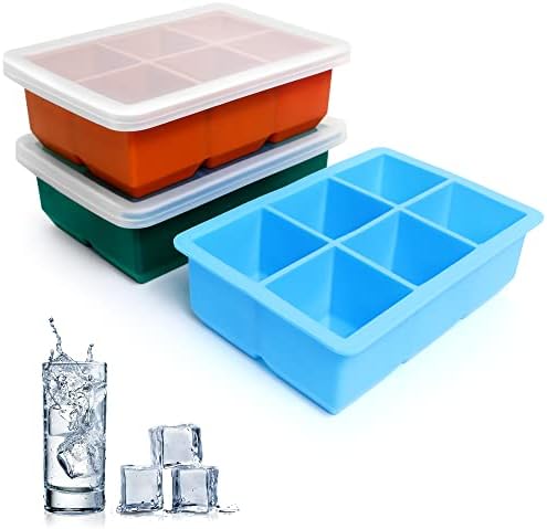 Excnorm Silicone Ice Cube Trays 3 Pack - Large Size Silicone Ice Cube Molds with Leak Proof Removable Lid Square Ice Cube Tray And BPA Free for Cocktail,Whiskey, Stackable Flexible Ice
