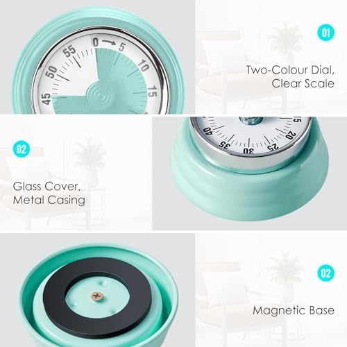 Visual Timer, Teeloray Kitchen Timer with Magnetic Base (Mint Green)
