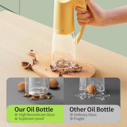 Glass Oil Dispenser and Oil Sprayer for Kitchen Cooking, Olive Oil Dispensing Sprayer Pour Set, 10oz/300ml olive oil spray bottle, 20oz/580ml Oil Dispenser Bottle with Auto Flip Cap for Salad, BBQ
