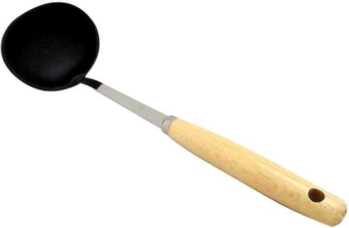 Endoshoji BOL7201 Professional Olive Nylon Ladle, Stainless Steel, Natural Wood, Made in Japan
