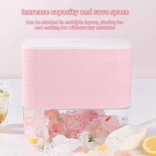 Ice Tray with Lid and Bin and Ice Scoop, Cartoon Silicone Ice Molds, 24 Holes Cute Cat Ice Cube Tray for Drinks, Coffee, Cocktail