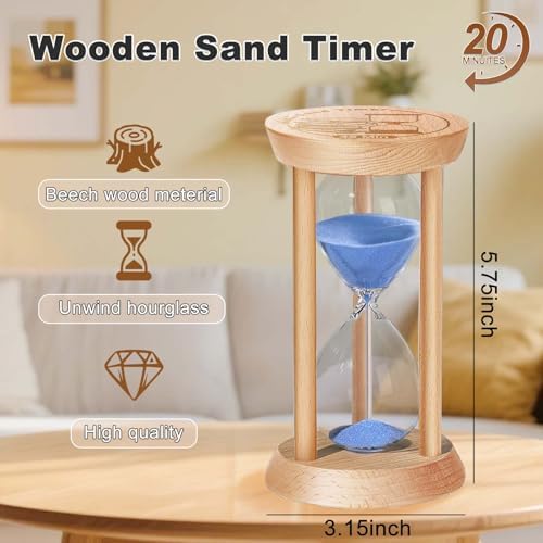 SuLiao Wooden Sand Timer 20 Minute Hourglass, Wood Blue Sand Clock, Small Watch 20 Min Timer, Hour Glass Sandglass for Home, Reloj De Arena, Office, Decorative, Game, Classroom