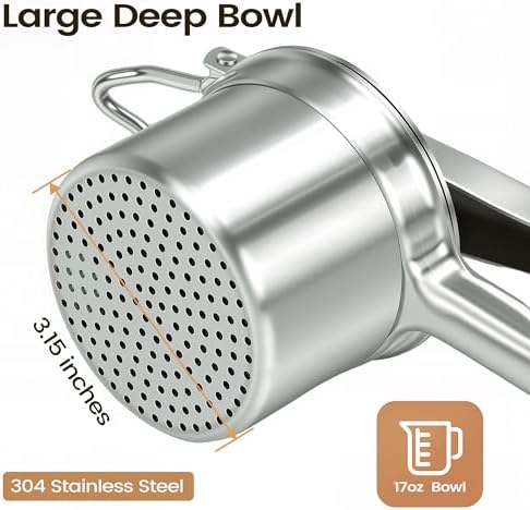 Brigii Potato Ricer, 304 Stainless Steel Manual Potato Press with Silicone Handle, Dishwasher Safe Kitchen Tool for Fluffy Mashed Potatoes