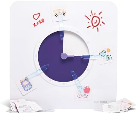TIME TIMER Visual Schedule Package - 8-inch 60 Minute Visual Routine Timer with Dry Erase Board, PECS Cards, and Whiteboard Marker - for Kids Desk, Classroom, Home, and Routines (Purple)