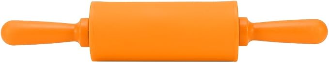 Non-Stick Silicone Rolling Pin Dough Rollers for Baking and Rolling Dough with Wooden Handle for Home Kitchen Children Cake 9 Inch(Orange)