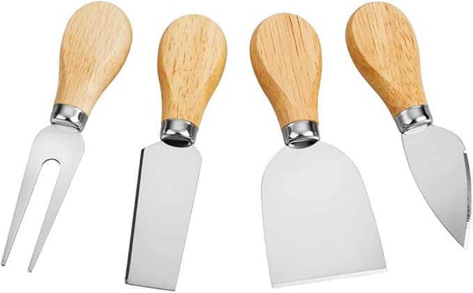 4pcs Cheese Knives Set Cheese Cutlery Steel Stainless Cheese Slicer Wood Handle Mini Knife,Butter Knife,Spatula& Fork Butter Cutter