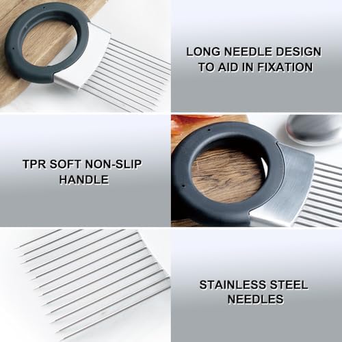Stainless Steel Onion Slicer, 2025 Upgraded Onion Holder for Slicing, Kitchen Gadgets Vegetable Chopper for Lemon, Potato and Tomato Slicer (2pcs)