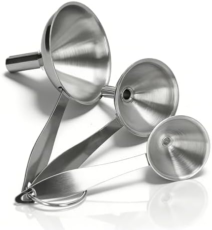 3 in 1 Metal Funnels, Mini Stainless Steel Funnel Set Small Kitchen Oil Funnel with Long Handle and Ring for Spice, Essential Oils