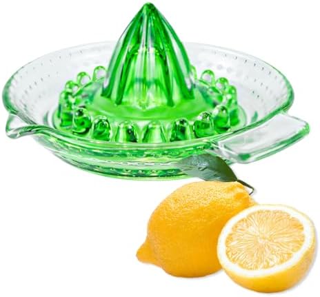 DOERDO Lemon Squeezer Fruit Hand Squeezer Manual Juicer Dishwasher Safe, Heavyweight Glass, 5.1x2.3Inch, Green