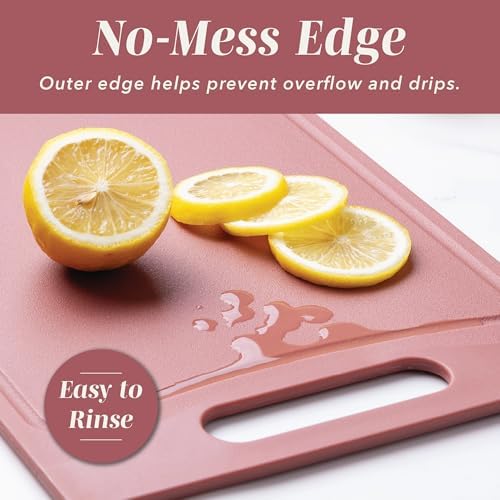 COOK WITH COLOR Non-Slip Cutting Board Set – Kitchen Essentials with Easy Grip Handle for Meat, Veggies, and Fruits, 4 Cutting Boards, Rose