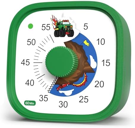 Visual Timer for Kids – Tick Tock Truck Clock - Silent Time Management – 60 Minute Countdown – Focus and Productivity Tool – for Classroom, Toddlers, Study, Toothbrush – Fun Design – Adjustable Alarms