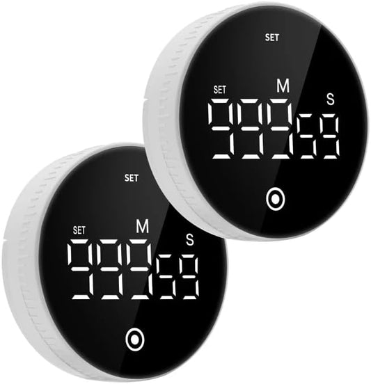 Digital Kitchen Timer, Magnetic Visual Countdown Countup Timer with Large LED Display, Adjustable Volume, Easy for Seniors and Kids, for Cooking, Classroom, Fitness, Study (2 * White)