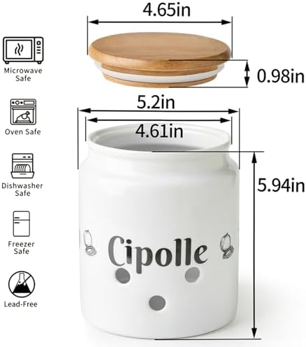 Large Ceramic Garlic Keeper, Garlic Holder Storage with Wooden Lid