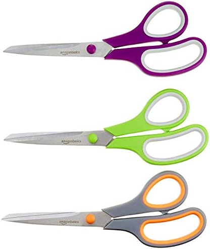 KitchenAid All Purpose Kitchen Shears with Protective Sheath for Everyday use, Dishwasher Safe Stainless Steel Scissors with Comfort Grip, 8.72-Inch, Black and Amazon Basics Multipurpose, Comfort Grip, PVD Coated, Stainless Steel Office Scissors, 3-Pac...