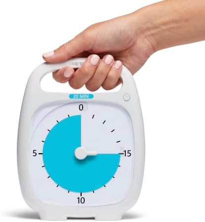 TIME TIMER Plus 20 Minute Desk Visual Timer - Countdown Timer with Portable Handle for Classroom, Office, Homeschooling, Study Tool with Silent Operation (White)