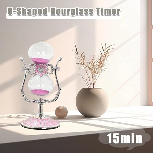 Sand Timer 15 Minutes,Hour Glass,Metal Vintage Hourglass,Hourglass Decor,for Home Decoration Office Desk Wedding Party Decor Kitchen Timer (U-Shaped, 15 Min)