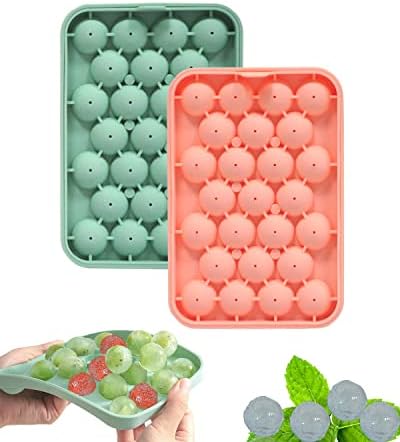 Silicone Ice Cube Molds 2 Pack, Round Ice Cube Tray Silicone with Lid, Flexible 25-Cavity Easy Release Ice Trays for Freezer, DIY Homemade Ice Cubes for Cocktail, Whiskey, Juice, BPA Free