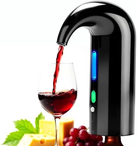 Electric Wine Aerator [BLACK], USB-Rechargeable, Gift for Wine Lovers, One-Touch Dispenser, Wine Presever