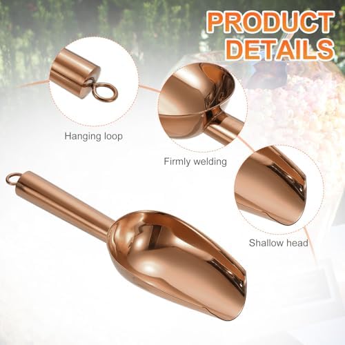 uxcell 2pcs Metal Ice Scoop,7.1 inch Stainless Steel Ice Scooper for Kitchen Party Bar Wedding Use, Rose Gold