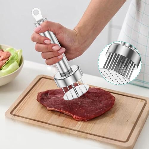 UKQRRTC Stainless Steel Meat Tenderizer Mallet 22 Needles Handheld Meat Tenderizer Tool Meat Tenderizer Press Efficient Meat Hammer Mallet for Steak Chicken Fish Pork 2.2×2.2×7.5in, Standard, Silver