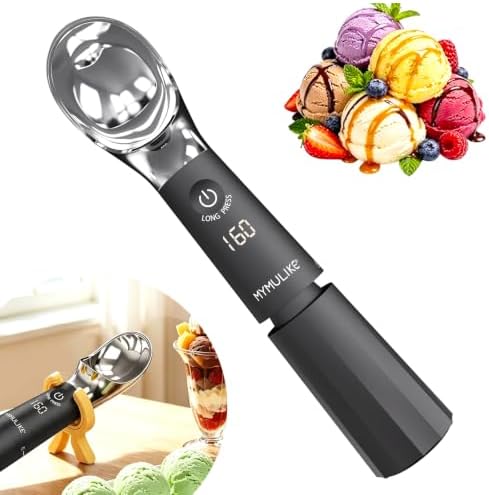MYMULIKE Heated Ice Cream Scoop Rechargeable, Electric Ice Cream Scooper with 3 Temp Settings (120-160°F), IP67 Waterproof, 3oz Larger Icecream Scoop for Hard Gelato & Cookie Dough