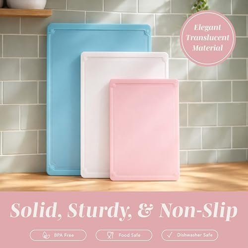 COOK WITH COLOR Extra Large Cutting Board Set, Jumbo-Sized Boards with Rubber Border for Enhanced Cooking Experience, 3-Piece, Teal