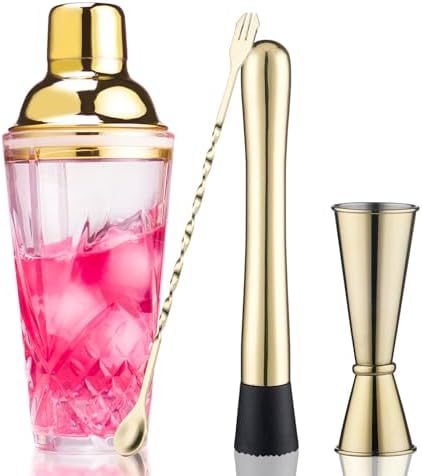 Cocktail Shaker Set with Jigger, Glass Shaker with Strainer