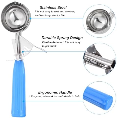 PATIKIL 2 Ounce Ice Cream Scoop with Trigger, Stainless Steel Portion Cookie Scoop with Thumb Trigger for Cookie Dough Cupcake Batter Baking, Blue 60ML