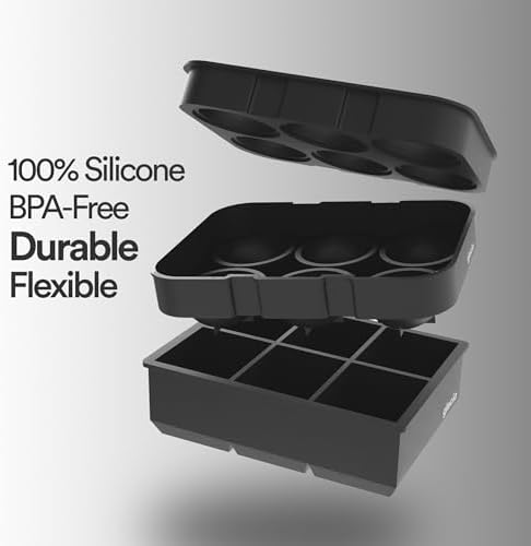 Silicone Ice Cube Trays with Lids, Large 2 Inch Cubes & Spheres Set