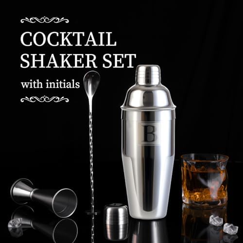 24oz Cocktail Shaker Set with 1 oz 2oz Jigger - Monogramm Initials Martini Shaker Set - 304 Stainless Steel Bar Shaker for Margarita,Mojito-Personalized Gift for Friend,Husband-G