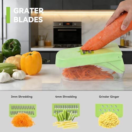 Vegetable Slicer, 14 in 1 Multifunctional Vegetable Slicer & Slicer, Manual Vegetable Cutter for Cubes, Sticks, Slices, Strips & Quarters