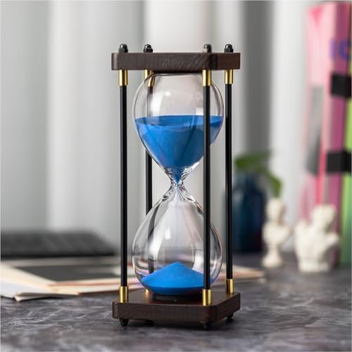 Hourglass Timer 60 Minute, Metal Wooden Sand Timer, Blue