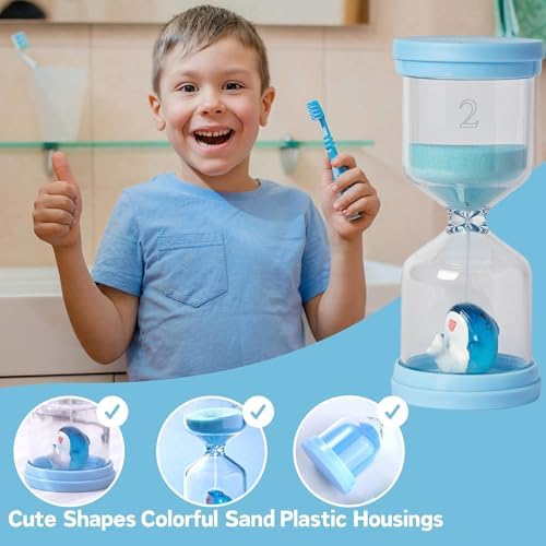 2 Minute Sand Timer,Hourglass Timer in Macaron Blue with Shark Pattern