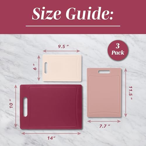 COOK WITH COLOR Non-Slip Cutting Board Set – Kitchen Essentials with Easy Grip Handle for Meat, Veggies, and Fruits, 3 Cutting Boards, Rose
