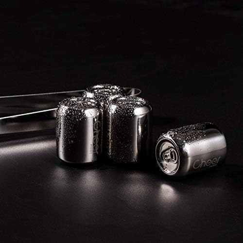 CHEER Premium Stainless Steel Whiskey Stones Gift Set of 4, Stainless Steel Reusable Ice Cubes Chilling Stones with Tongs for Whiskey Wine7717-W202-012