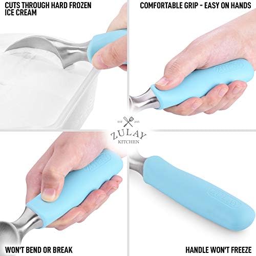 Zulay Heavy Duty Ice Cream Scoop - Stainless Steel Ice Cream Scooper With Non-Slip Rubber Grip - Durable Ice Cream Spade - Anti-Thaw Icecream Scoup For Frozen Ice Cream & Gelato (Blue)