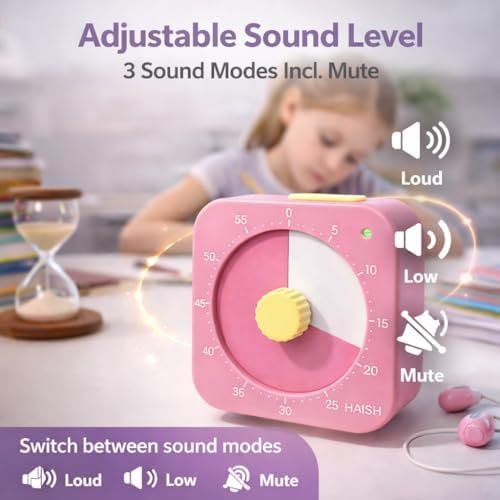 60 Minute Visual Timer for Kids - Premium Countdown Timer with Magnetic Back & Pause Function, Silent Operation for Classroom Teaching Home, Time Management Tool(Batteries Included) (Pink)