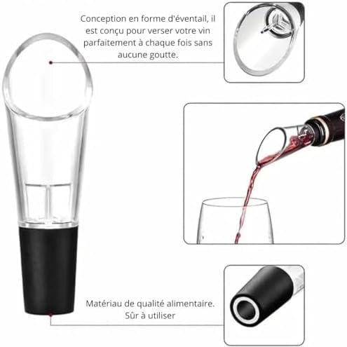 PARENCE. - Set of 2 Universal Bottle Pourers - Integrated Wine Aerator - Anti Drip Pouring Cap - Wine, Oil, Water - 9.5cm - Pack of 2