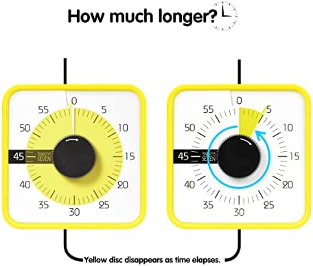 TWENTY5 SEVEN Countdown Timer 7.5 inch; 60 Minute 1 Hour Visual Timer – Classroom Teaching Tool Office Meeting, Mechanical Countdown Clock for Kids Exam Time Management Magnetic, Yellow