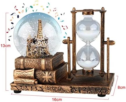 LED MusicCrystal Snow Globe， Sand Timer ，Hourglass,Home Decor,Table Decor for Living Room ，Office Desk Decorations[Brass Tower ]