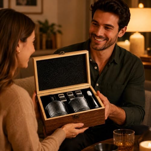Whiskey Glasses Gift Set - Premium Heavy Glasses with Chilling Stones,Whiskey Stones Gift Set, Drinking Gifts for Men Dad Husband Boyfriend Birthday Anniversary Christmas