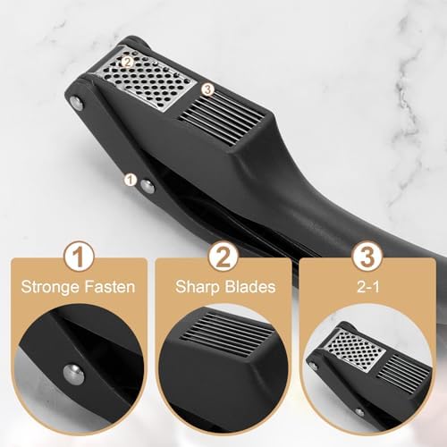 uxcell Garlic Press, 7.5 Inch Stainless Steel Garlic Slicer Crusher Tool Kitchen Utensil for Home Cooks and Professional Chefs, Black