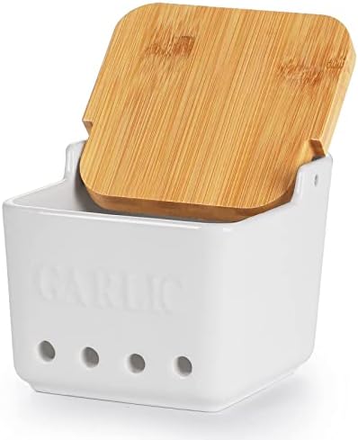 ONTUBE Garlic Keeper with Lid, Ceramic Garlic Holder Storage 4.7-Inch (White)
