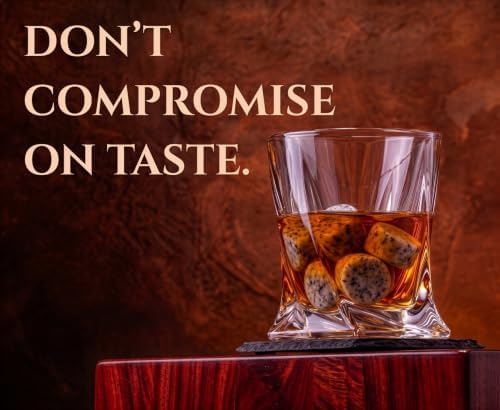Mixology & Craft Whiskey Stones Gift Set for Men | Whiskey Glass and Stones Set with a Classy Gift Box and 6 Granite Round Whiskey Stones | Whiskey Lovers Gifts for Men, Dad, Husband, Boyfriend