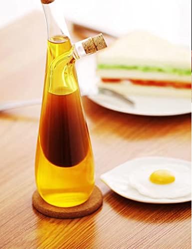 Oil and Vinegar Dispenser Set, 2 In 1 Glass Cooking Soy Sauce Dressing Bottles with Cork Stopper Caps, Decorative Olive Oil Cruet Pourer Bottle Container for Kitchen