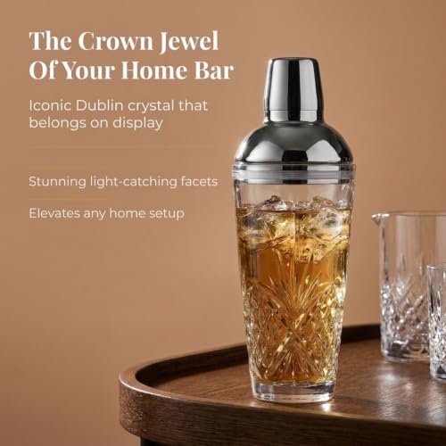 Godinger Dublin Crystal Cocktail Shaker with Lid - Glass Martini Shaker, Drink Shaker for Home Bar, Bartender Gift, 17oz